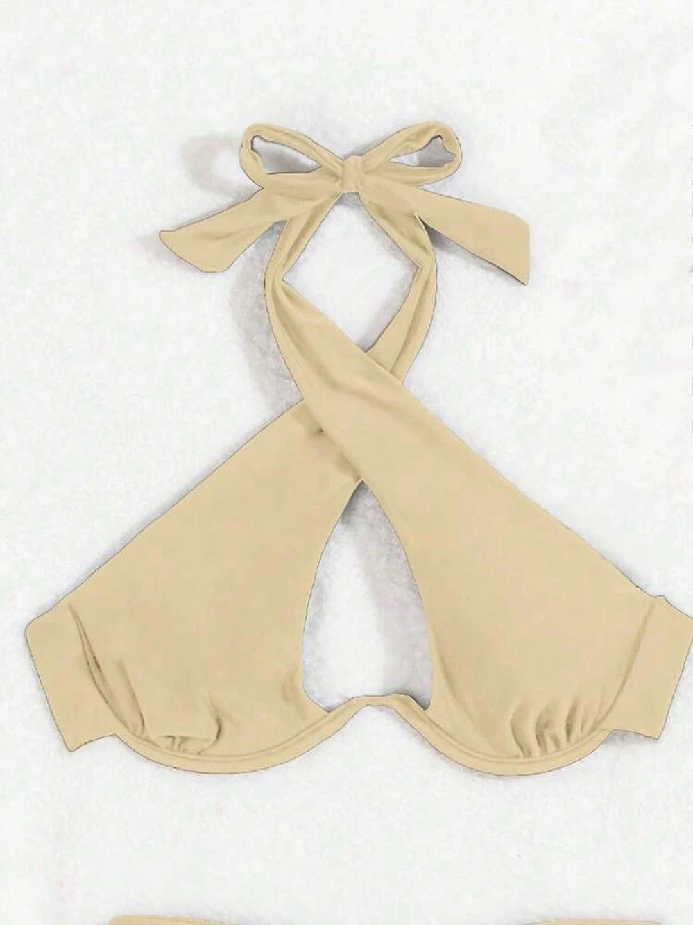 PrettyLittleThing Cream Underwire Cross Front Bikini Top Small